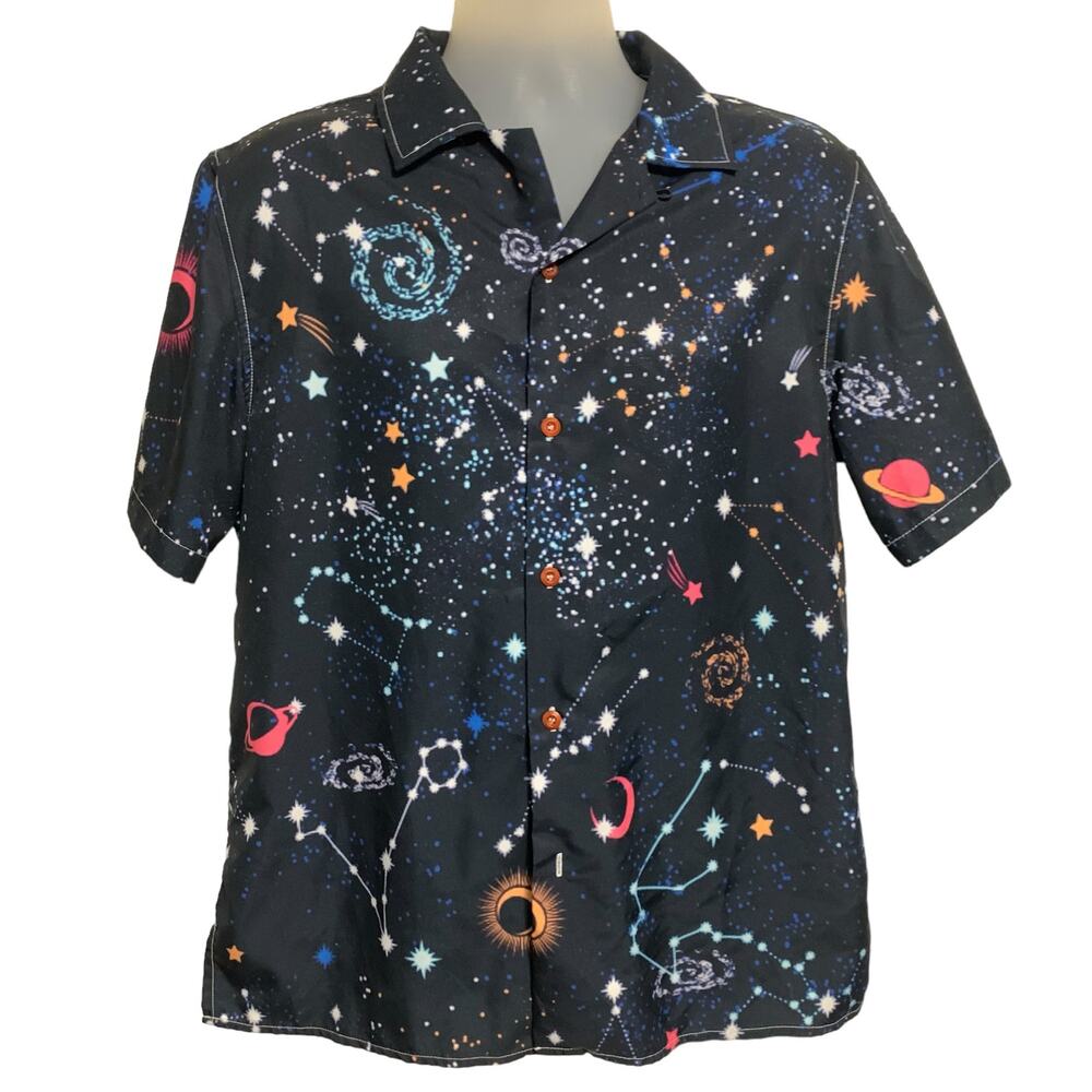 Feifeiyu Galaxy Stars and Planets Button Down Shirt Mens Size M